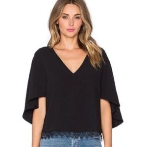 Lovers + Friends Black Lace Trim Capelet Blouse Top